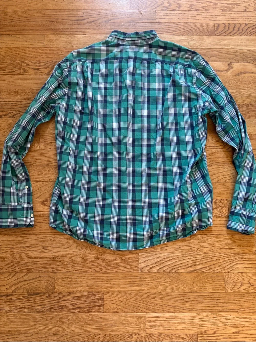 J.Crew Slim Fit Button Down Shirt Men's XL Green Blue Plaid 100% Cotton Casual